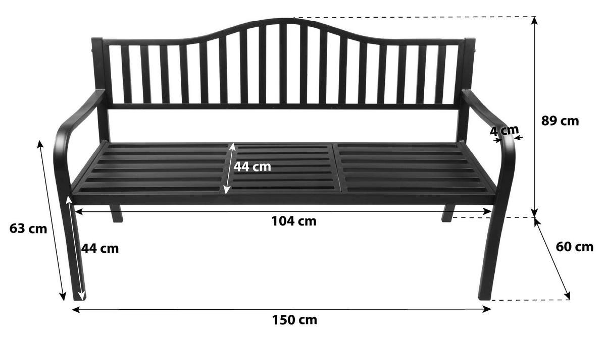 ZAHRADNÍ LAVICE kov - antracitová, Basics, kov (150/89/60cm) - Gardenson