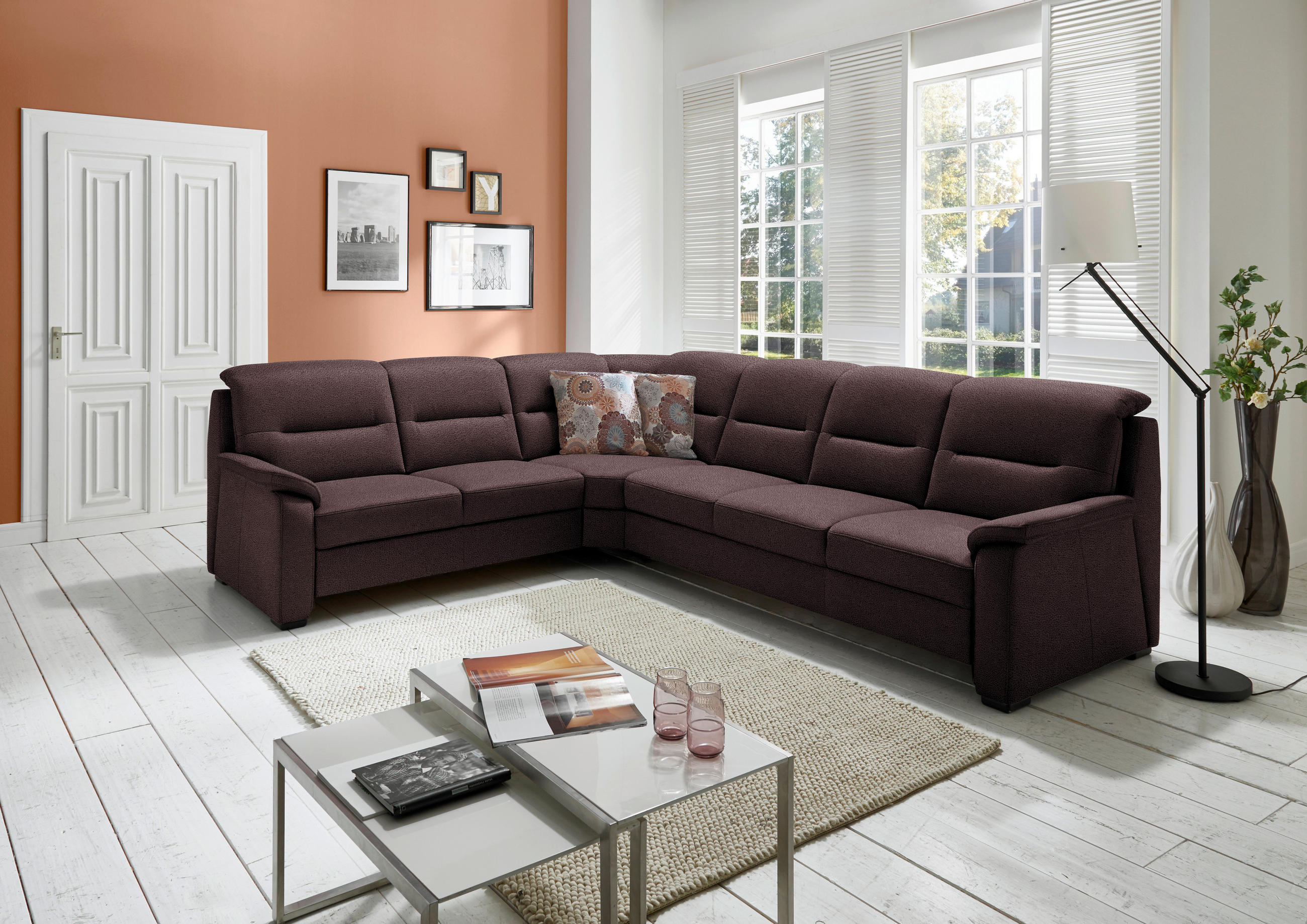 ECKSOFA in Mikrofaser Dunkelbraun  - Dunkelbraun/Schwarz, Konventionell, Holz/Textil (245/303cm) - Beldomo Comfort