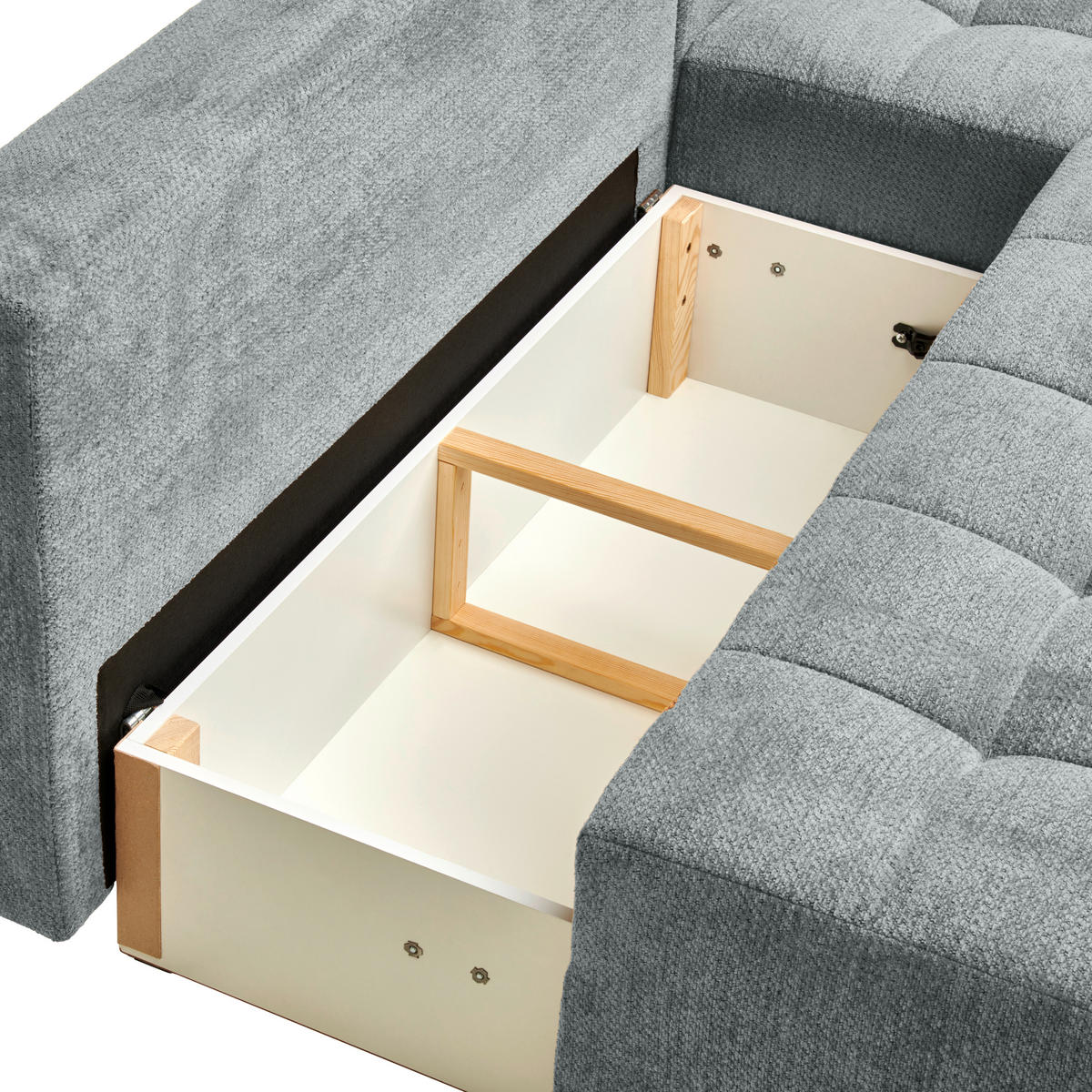 ECKSOFA in Chenille Grau  - Schwarz/Grau, MODERN, Kunststoff/Textil (204/145cm) - home24