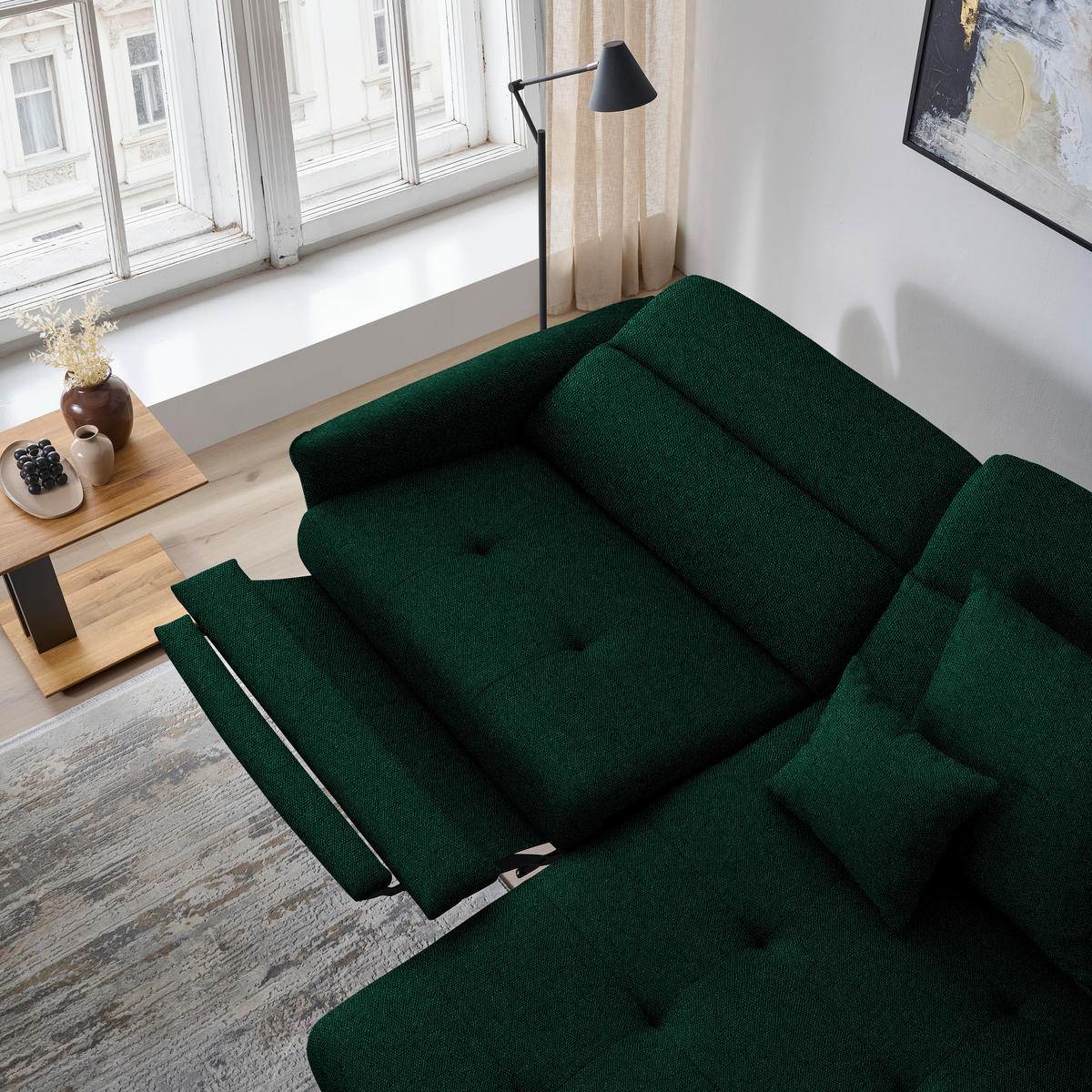 ECKSOFA MANTA in Flachgewebe Waldgrün  246/175 cm  - Waldgrün/Schwarz, Design, Textil/Metall (246/175cm) - Celina