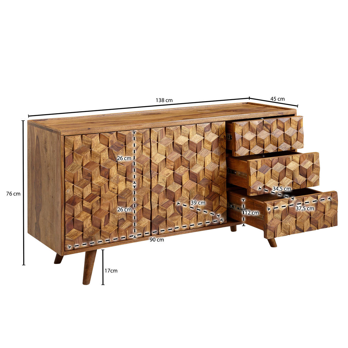 SIDEBOARD  in 138/76/45 cm  - Sheeshamfarben, Design, Holz (138/76/45cm) - MID.YOU