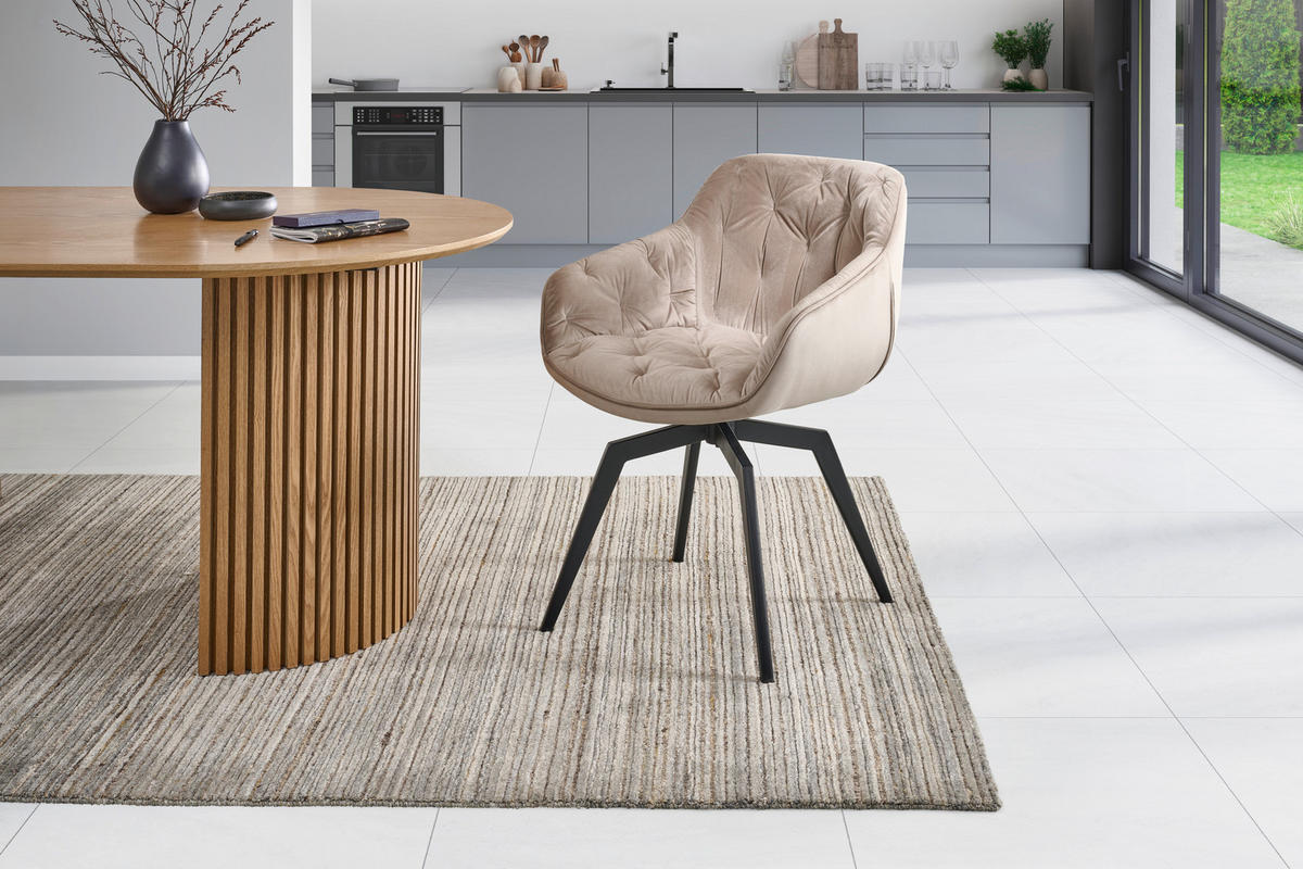 ARMLEHNSTUHL  Sitzfläche 360° drehbar, inklusive Armlehnen Samt  - Hellbraun/Schwarz, Modern, Textil/Metall (60/84/64cm) - Livetastic