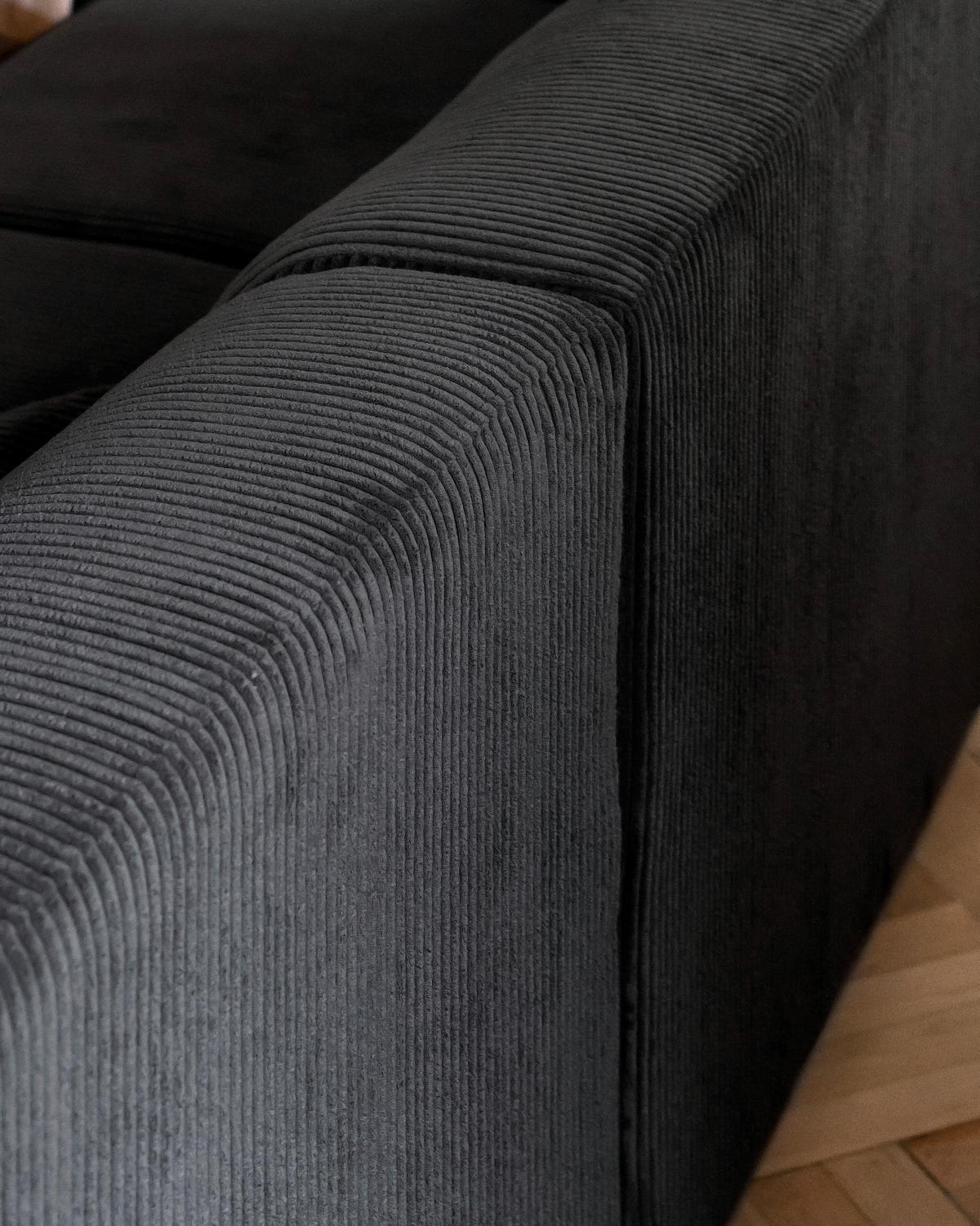 ECKSOFA Dunkelgrau Cord  - Dunkelgrau/Schwarz, Textil/Metall (260/165cm) - MID.YOU