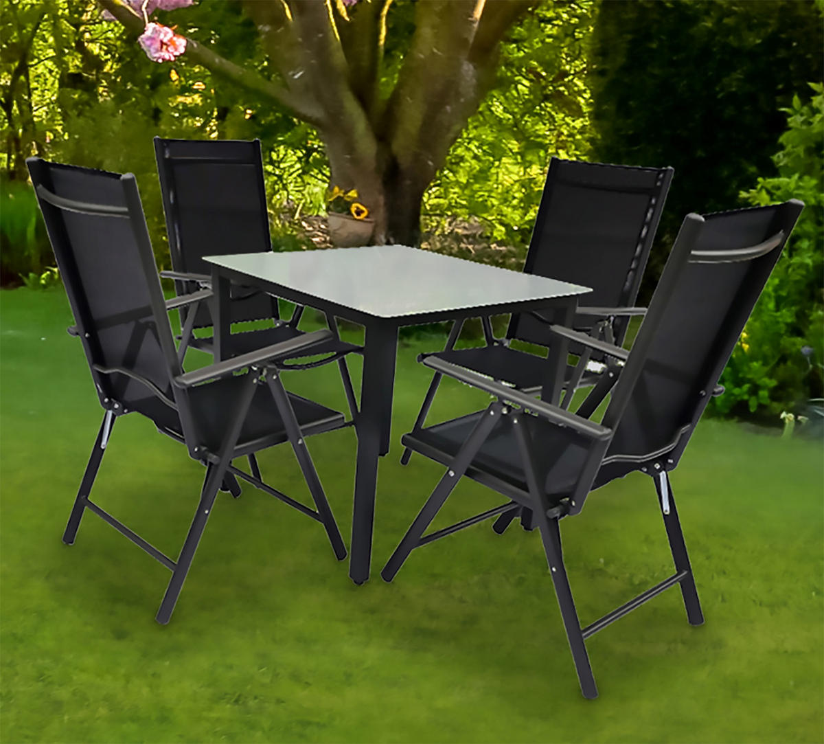 GARTENTISCHGRUPPE  - Anthrazit, Basics, Glas/Textil - Gardenson