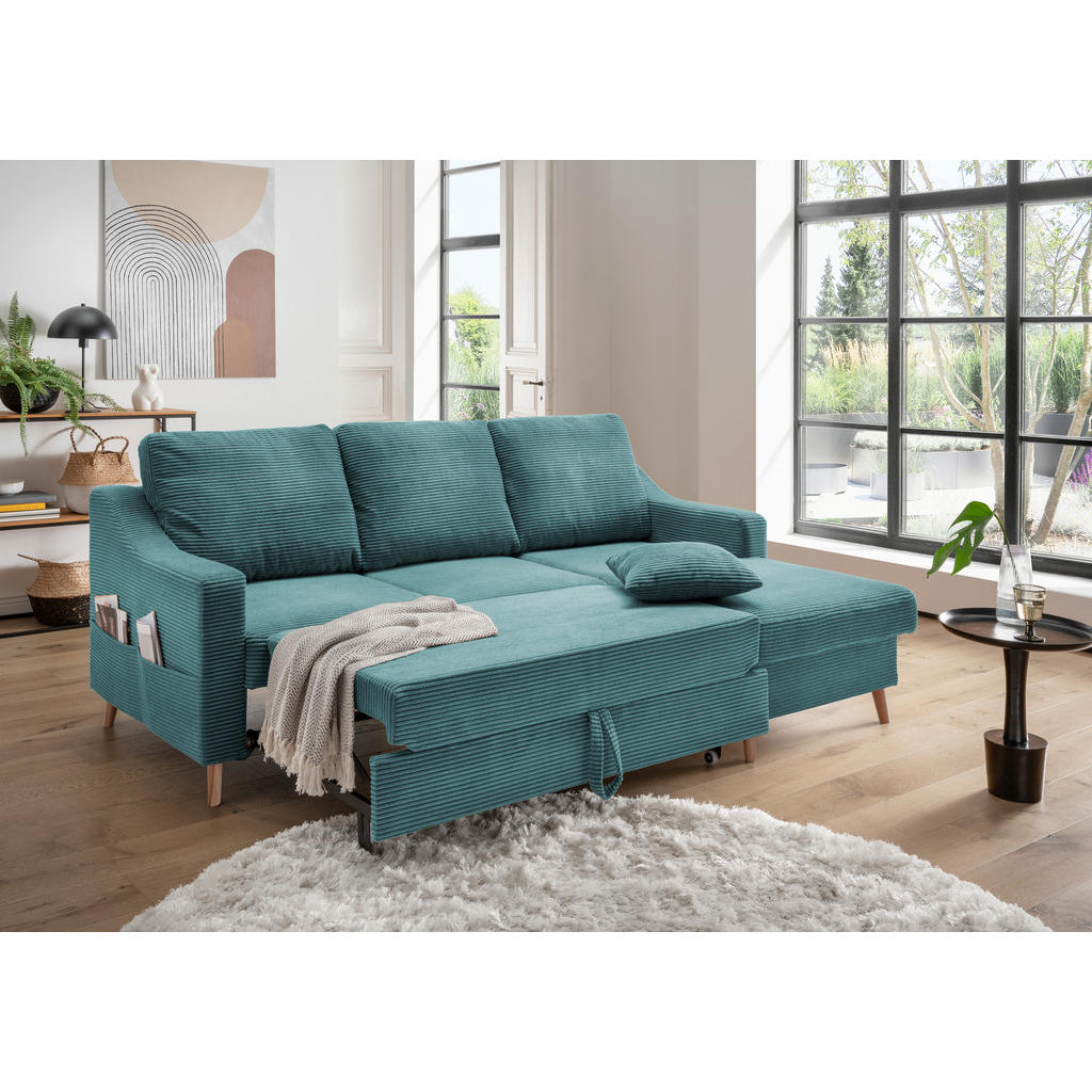 Thumbnail - P & B Ecksofa, Petrol, Textil, Buche, Uni, 4-Sitzer, Füllung: Schaumstoff, L-Form, 228x150 cm, Made in EU, Typenauswahl,...