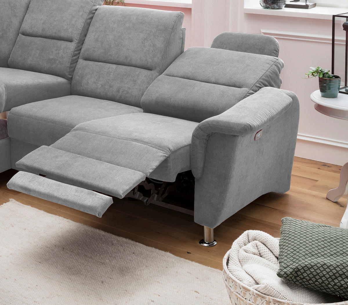 ECKSOFA Grau Mikrofaser  - Chromfarben/Grau, KONVENTIONELL, Textil/Metall (184/231cm) - Livetastic