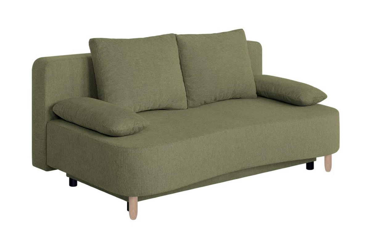 SCHLAFSOFA  mit Webstoff Olivgrün  - Buchefarben/Schwarz, Design, Holz/Kunststoff (193/86/85cm) - P & B