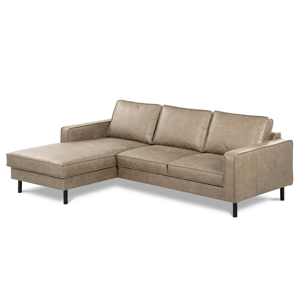 ECKSOFA Hellgrau Echtleder Lederlook Bettkasten, Schlaffunktion, Rücken echt  - Hellgrau/Schwarz, Design, Leder/Textil (166/238cm) - Livetastic