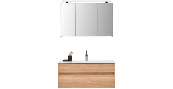 BADEZIMMER 3-teilig  in 102 cm  - Eiche dunkel/Weiß, Design, Glas/Keramik (102cm) - Novel