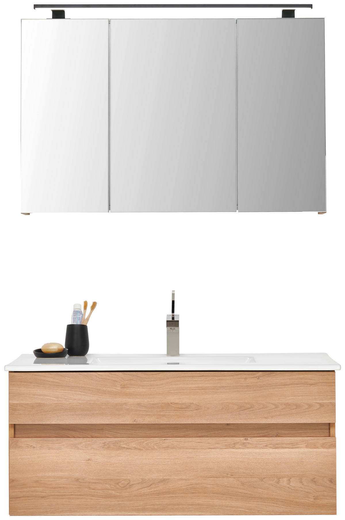 BADEZIMMER 3-teilig  in 102 cm  - Eiche dunkel/Weiss, Design, Glas/Keramik (102cm) - Novel