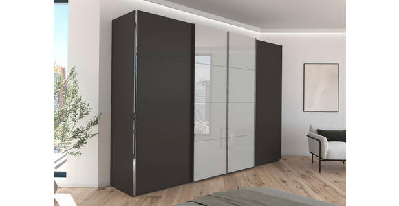 SCHWEBETÜRENSCHRANK 316/235/68 cm 4-türig Graphitfarben, Grau - Chromfarben/Graphitfarben, KONVENTIONELL, Glas/Holzwerkstoff (316/235/68cm) - Novel