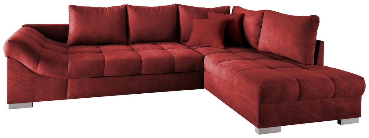 ECKSCHLAFSOFA Rot Mikrofaser  - Silberfarben/Rot, Design, Holz/Textil (298/202cm) - MID.YOU