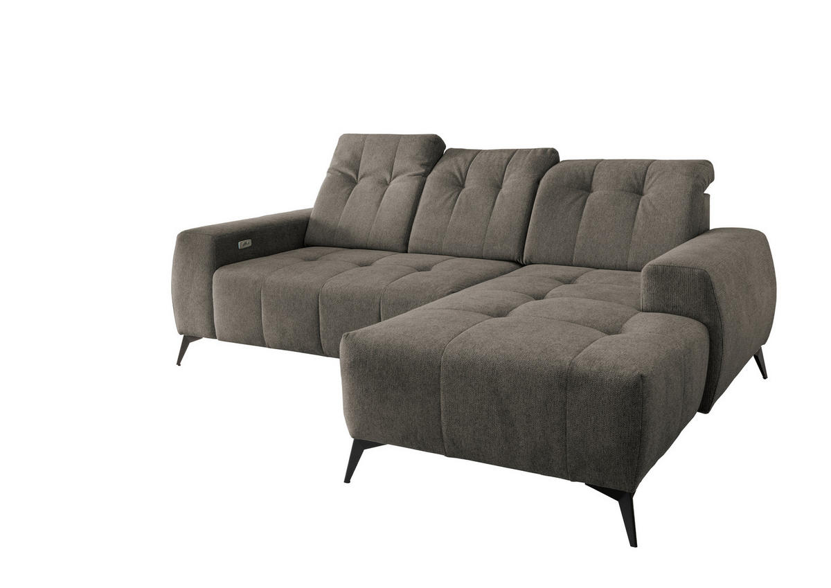 ECKSOFA in Chenille Graubraun  - Graubraun/Schwarz, Modern, Textil/Metall (258/180cm) - Livetastic