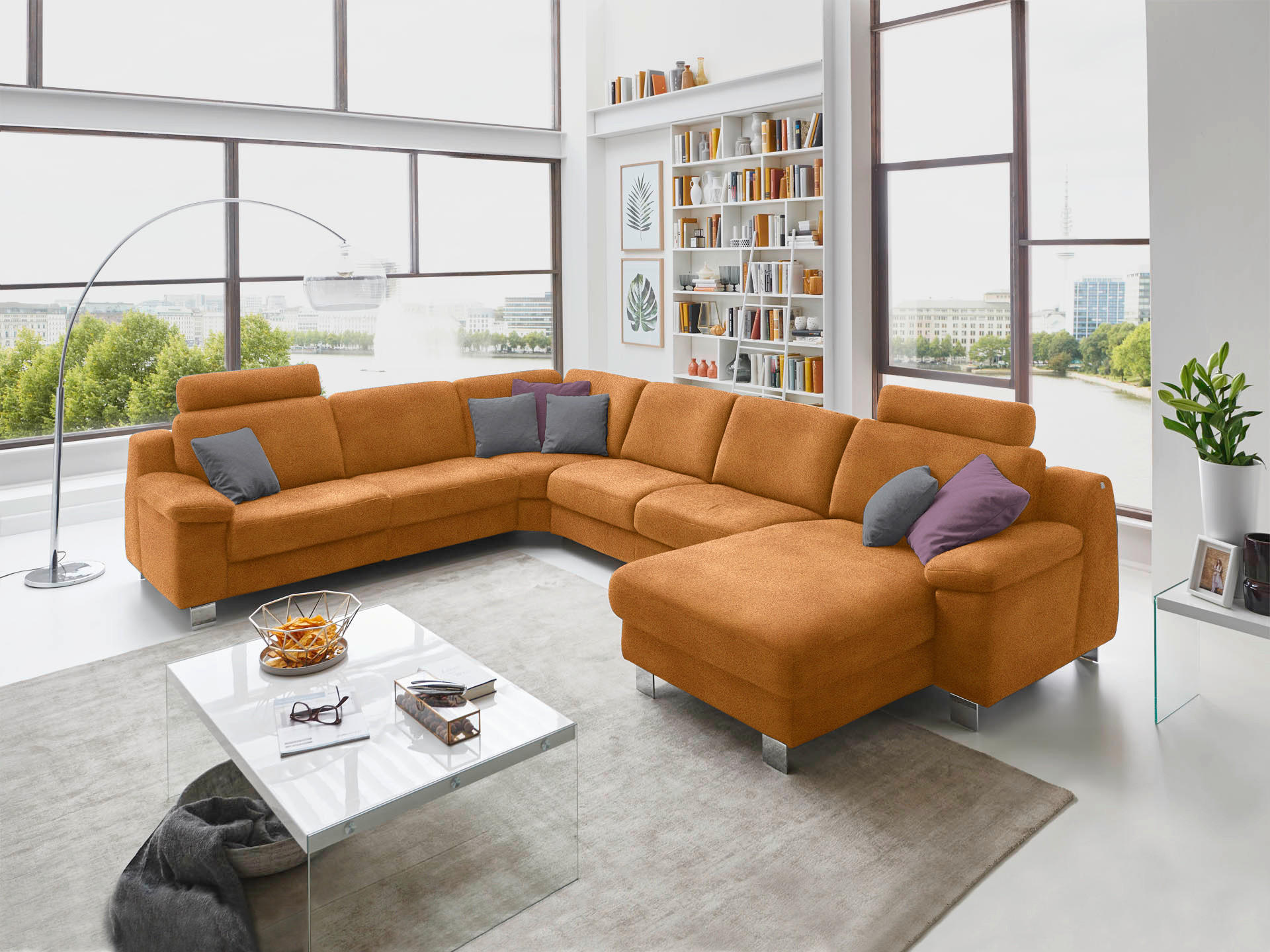 WOHNLANDSCHAFT in Mikrofaser Currygelb  - Chromfarben/Currygelb, Design, Textil/Metall (278/364/166cm) - Valdera