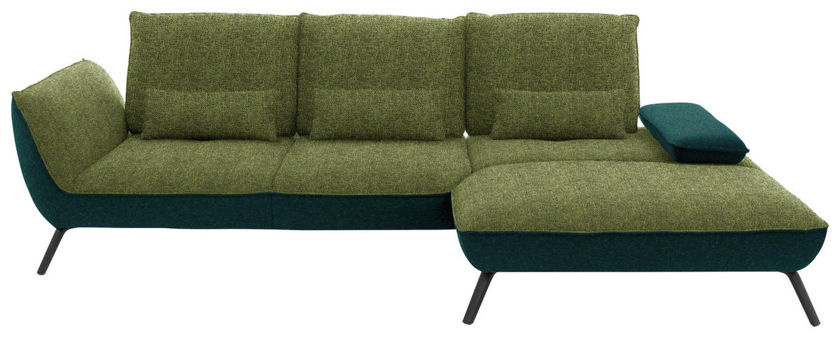ECKSOFA  in Flachgewebe Grün  301/191 cm  - Schwarz/Grün, Design, Textil/Metall (301/191cm) - Moderano