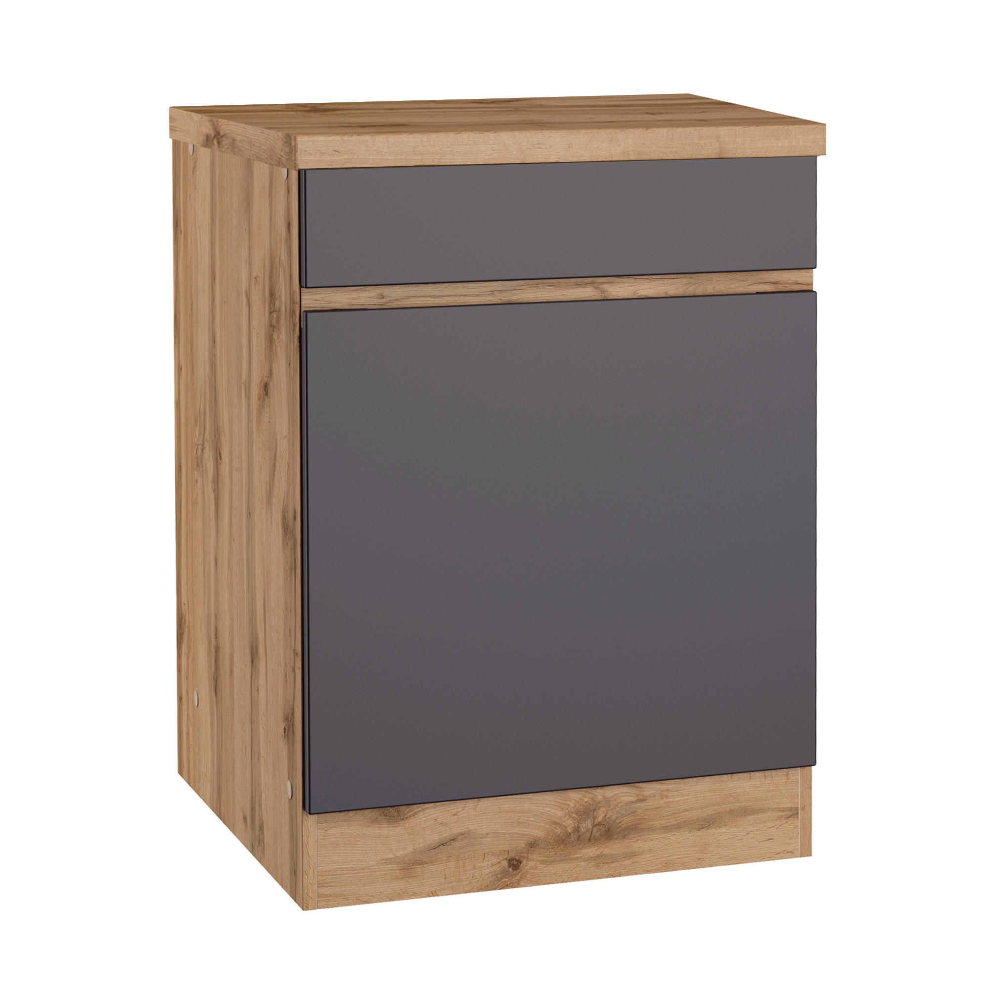KÜCHENUNTERSCHRANK 60/86/60 cm  in Grau, Eiche Wotan  - Eiche Wotan/Grau, Design (60/86/60cm) - Held