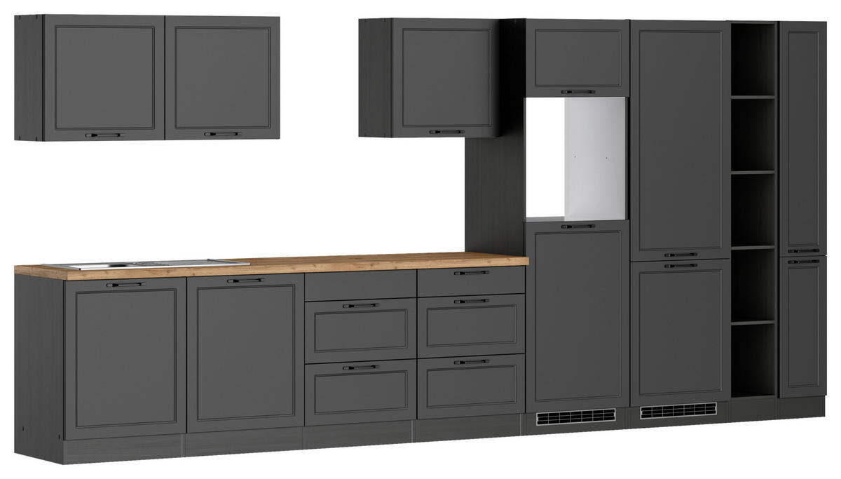 KÜCHENLEERBLOCK 420 cm   in Grau, Eiche Wotan  - Eiche Wotan/Schwarz, LIFESTYLE, Holzwerkstoff/Metall (420cm) - Held
