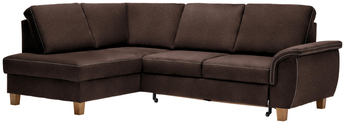 ECKSOFA in Flachgewebe Braun  - Eichefarben/Braun, Design, Holz/Textil (185/253cm) - Cantus