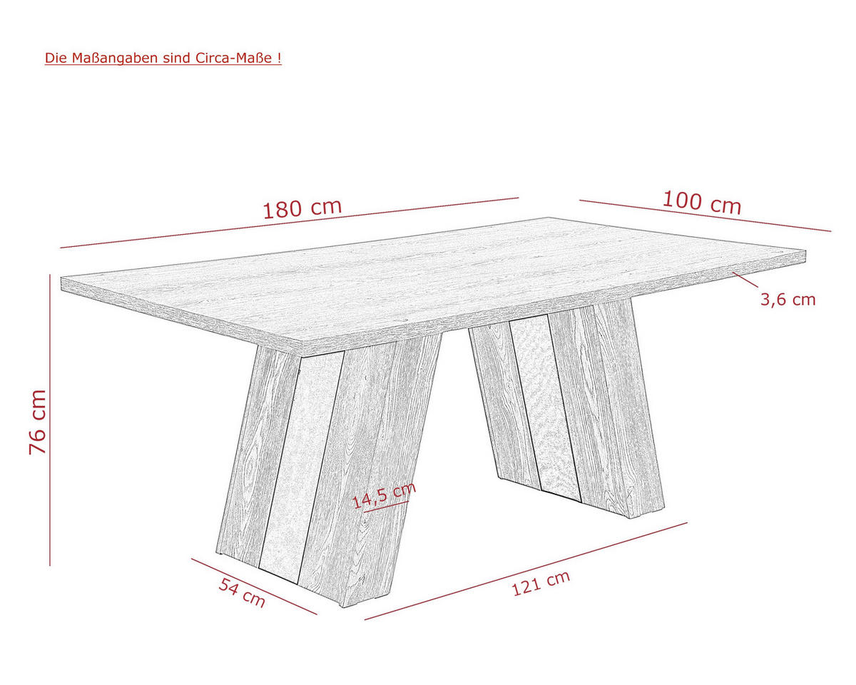 ESSTISCH Eichefarben rechteckig   - Eichefarben/Schwarz, MODERN, Holzwerkstoff (100/180/76cm) - MID.YOU