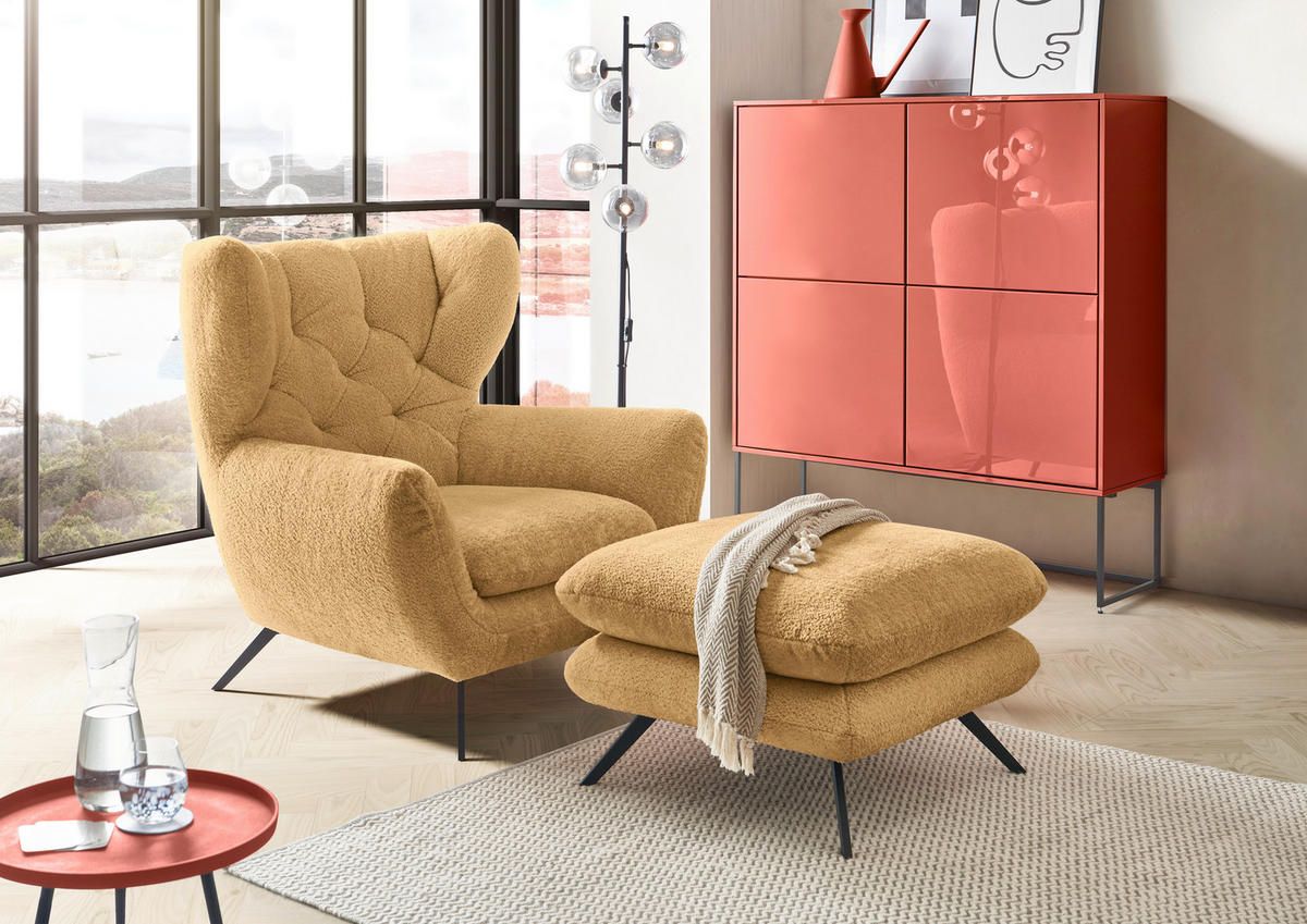 CHESTERFIELD-SESSEL Chenille Goldfarben  - Goldfarben/Schwarz, MODERN, Textil/Metall (100/94/95cm) - Pure Home Lifestyle