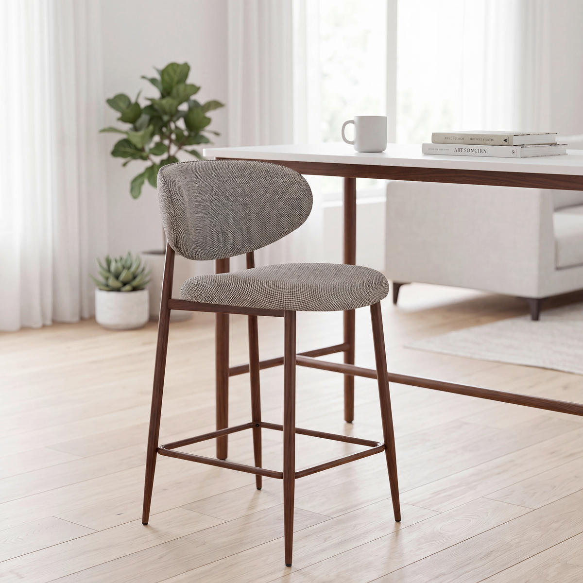 BARHOCKER Webstoff Braun, Walnussfarben Eisen  - Walnussfarben/Braun, Design, Textil/Metall (53/94/55cm) - Novel