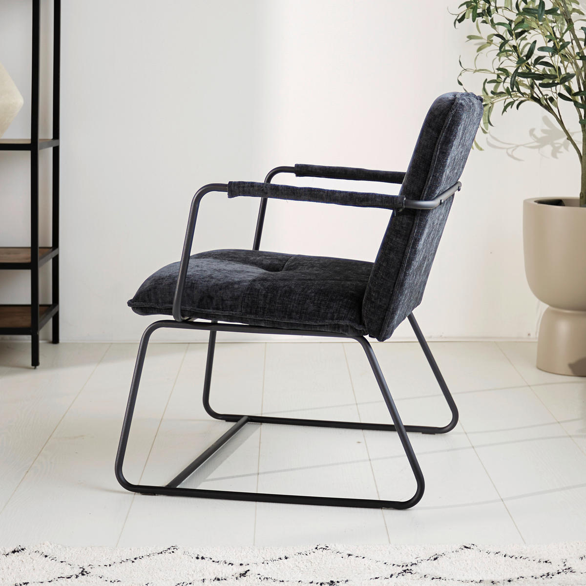 SESSEL in Chenille Schwarz  - Schwarz, MODERN, Textil/Metall (65/80/68cm) - MID.YOU