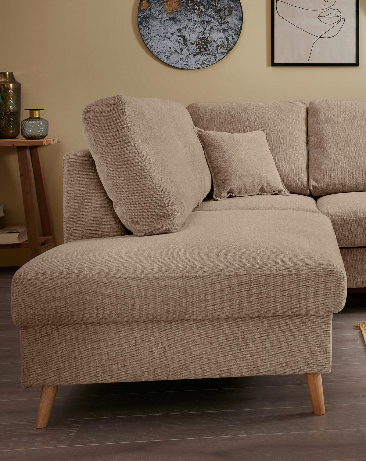 ECKSOFA in Chenille Hellbraun  - Hellbraun/Naturfarben, KONVENTIONELL, Holz/Textil (200/230cm) - Livetastic