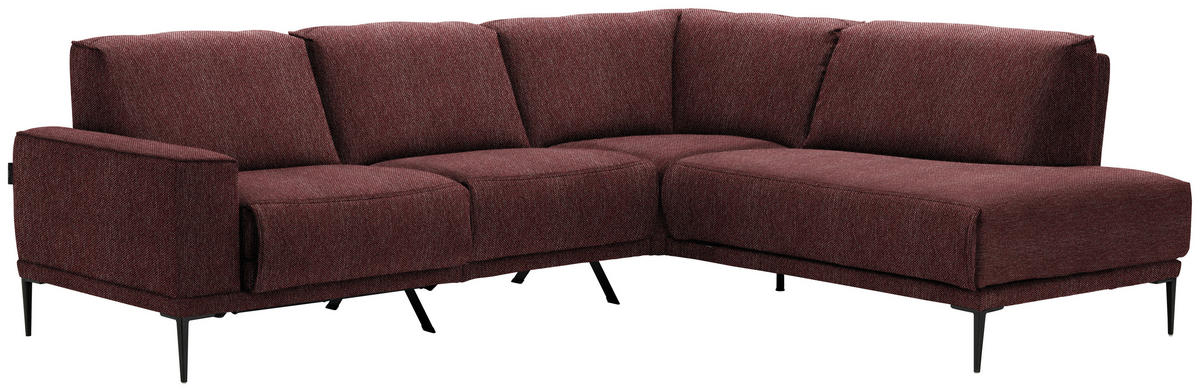 ECKSOFA in Flachgewebe Weinrot  - Weinrot/Schwarz, Design, Textil/Metall (260/210cm) - Johann Jakob