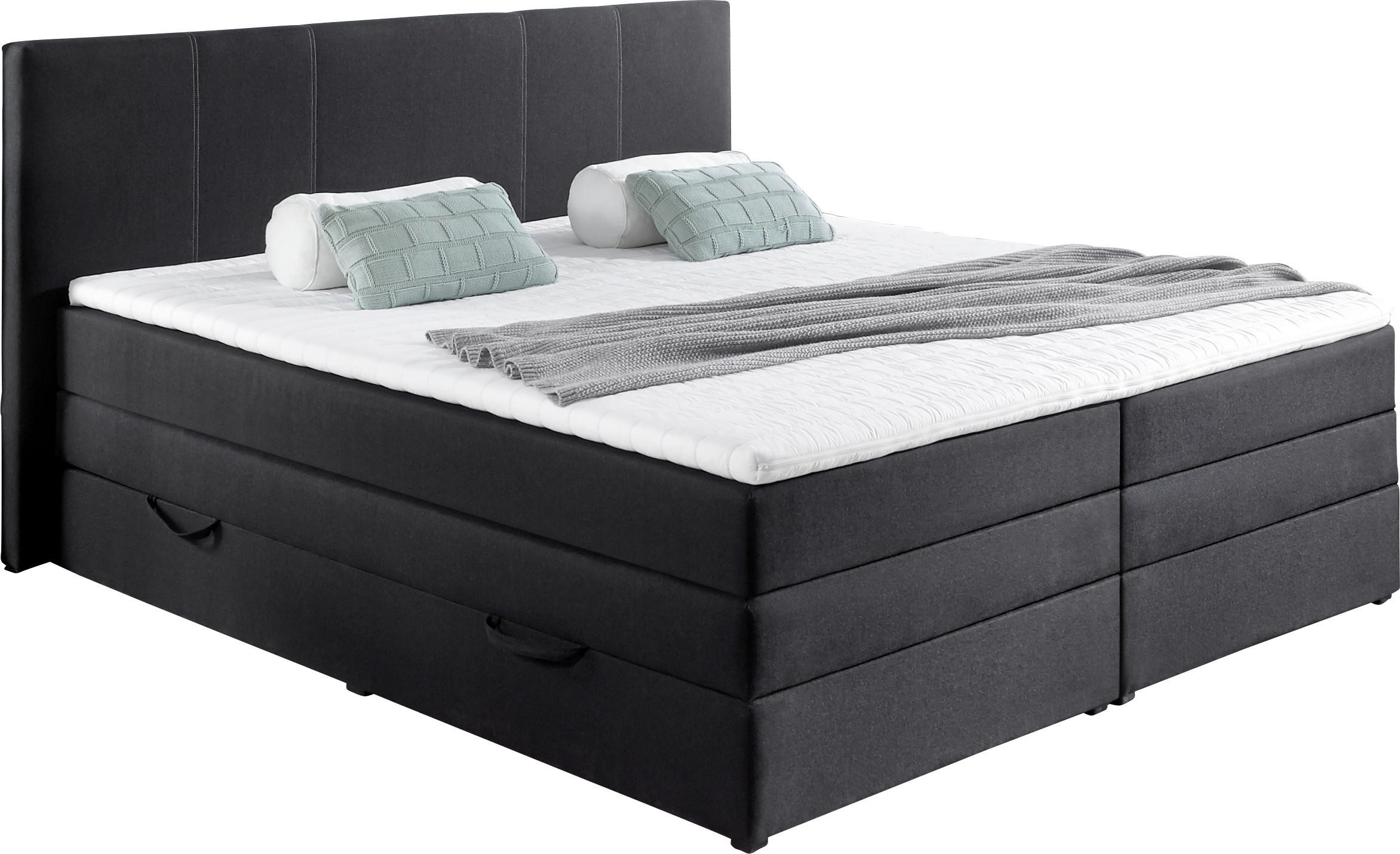 BOXSPRINGBETT 180/200 cm,  in Schwarz, Matratze, Bettkasten, Topper, H2 = mittel  - Schwarz, Design, Kunststoff/Textil (180/200cm) - Boxxx
