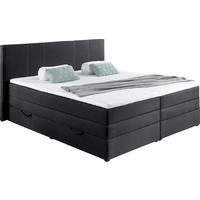 BOXSPRINGBETT 180/200 cm,  in Schwarz, Matratze, Bettkasten, Topper, H2 = mittel  - Schwarz, Design, Kunststoff/Textil (180/200cm) - Boxxx