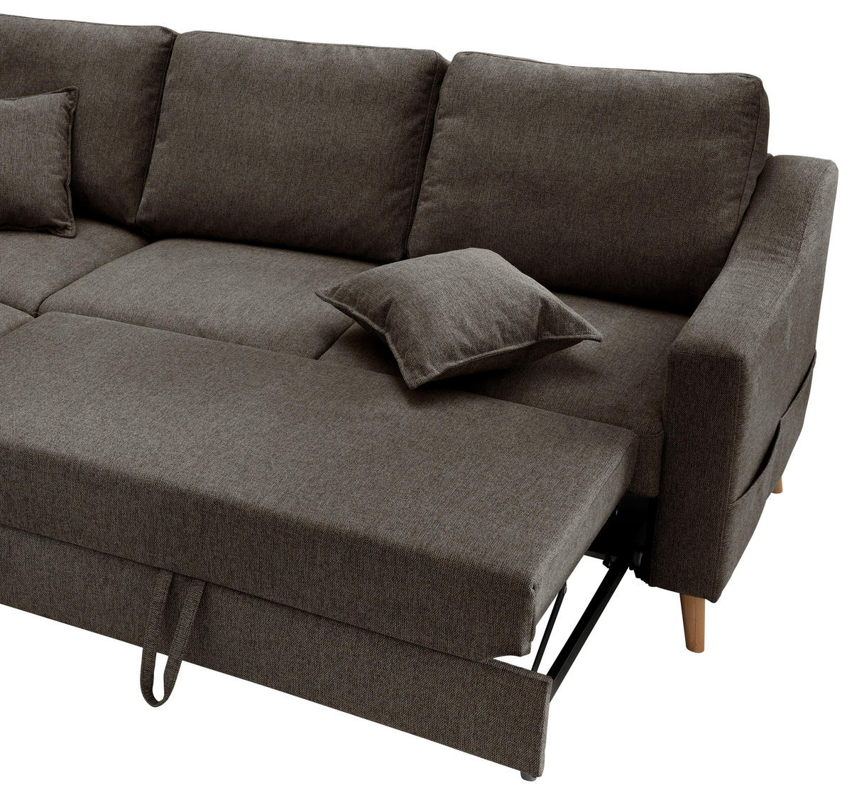 ECKSOFA in Struktur Braun  200/230 cm  - Naturfarben/Braun, KONVENTIONELL, Holz/Textil (200/230cm) - P & B