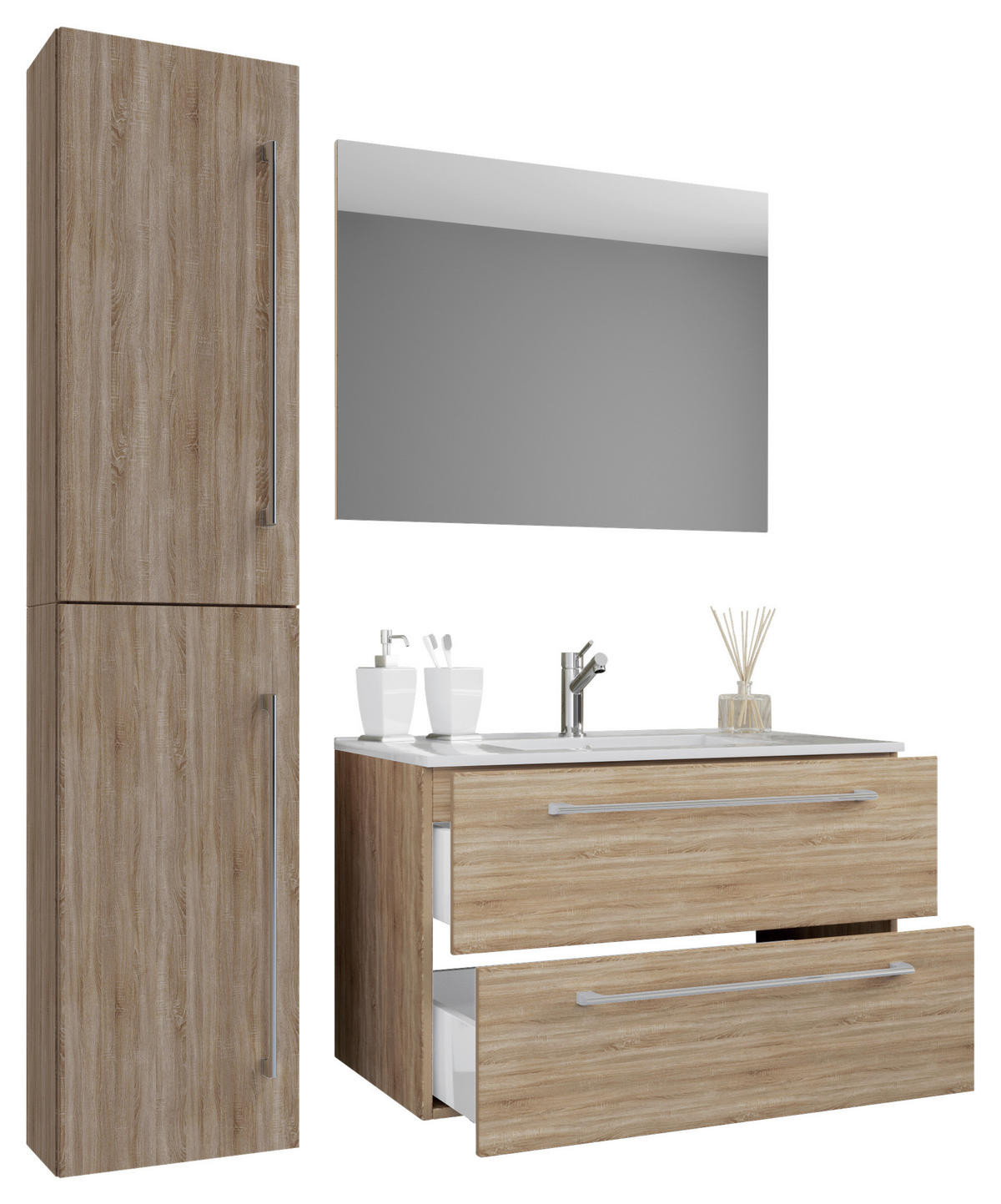 BADEZIMMER  in 113 cm  - Weiß/Sonoma Eiche, MODERN, Keramik/Holzwerkstoff (113cm) - MID.YOU