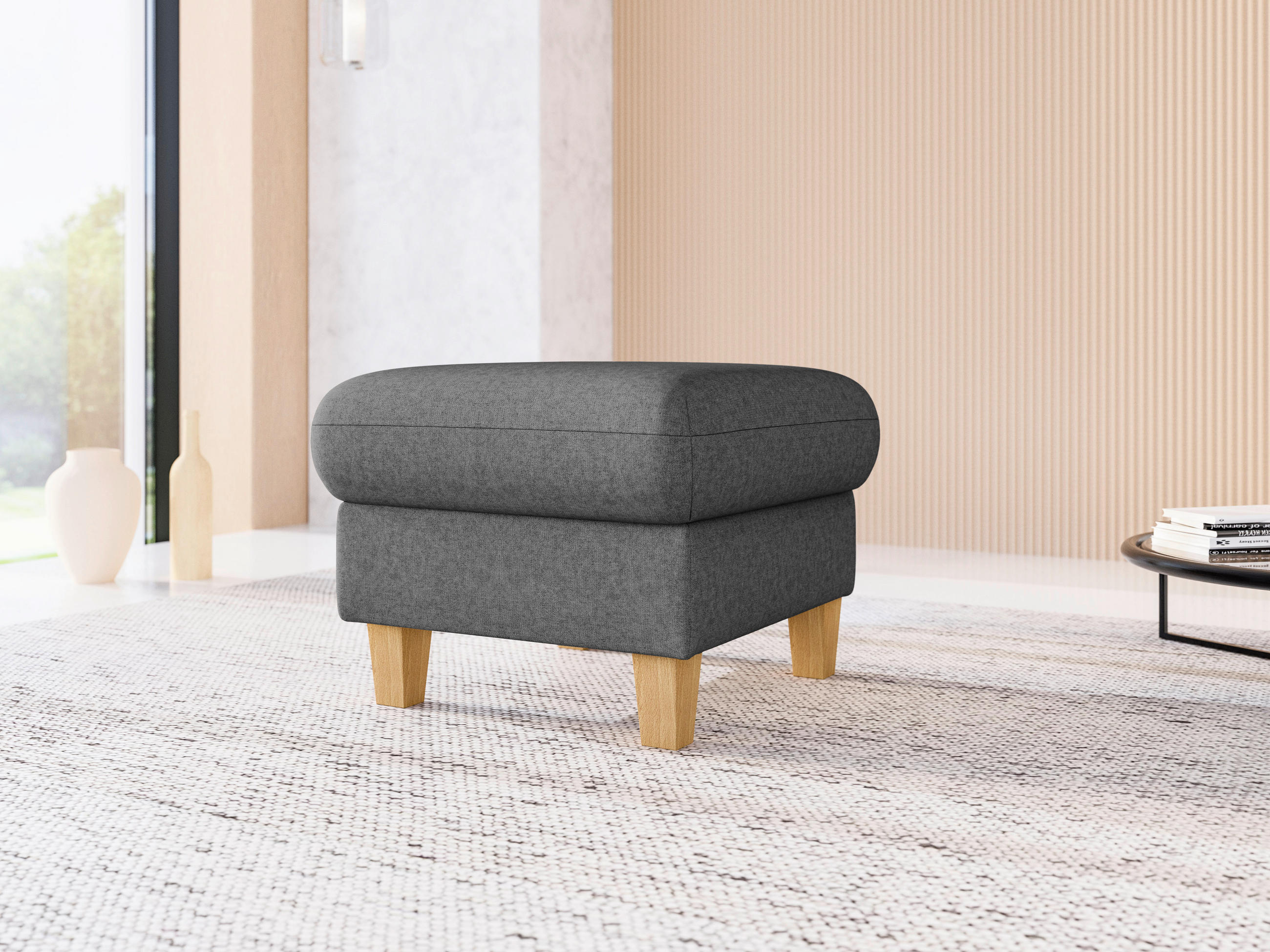 HOCKER Flachgewebe Dunkelgrau  - Eichefarben/Dunkelgrau, KONVENTIONELL, Holz/Textil (58/48/58cm) - Sit & More