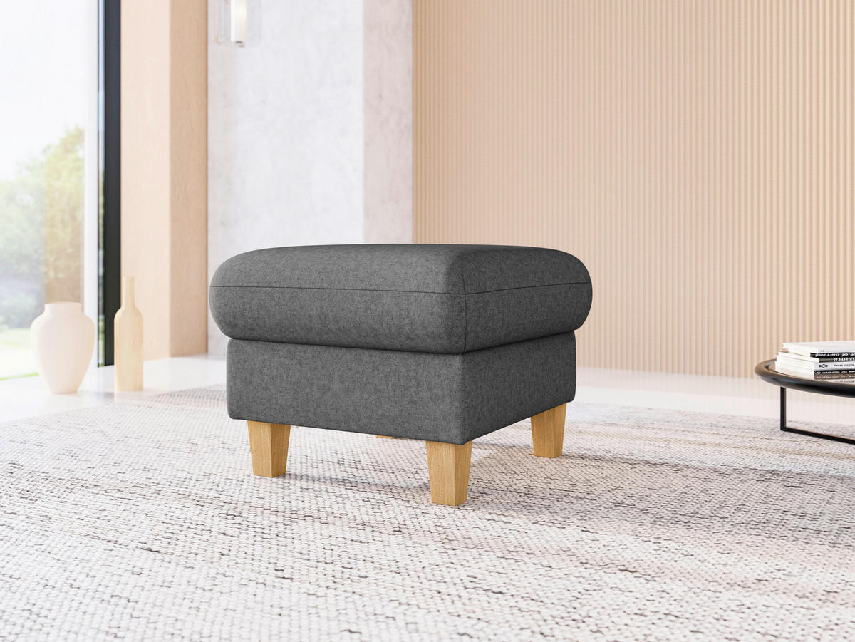 HOCKER Flachgewebe Dunkelgrau  - Eichefarben/Dunkelgrau, KONVENTIONELL, Holz/Textil (58/48/58cm) - Sit & More