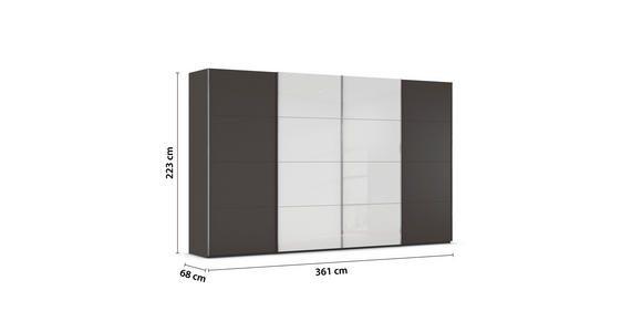 SCHWEBETÜRENSCHRANK 361/223/68 cm 4-türig Graphitfarben, Weiß - Chromfarben/Graphitfarben, KONVENTIONELL, Glas/Holzwerkstoff (361/223/68cm) - Novel