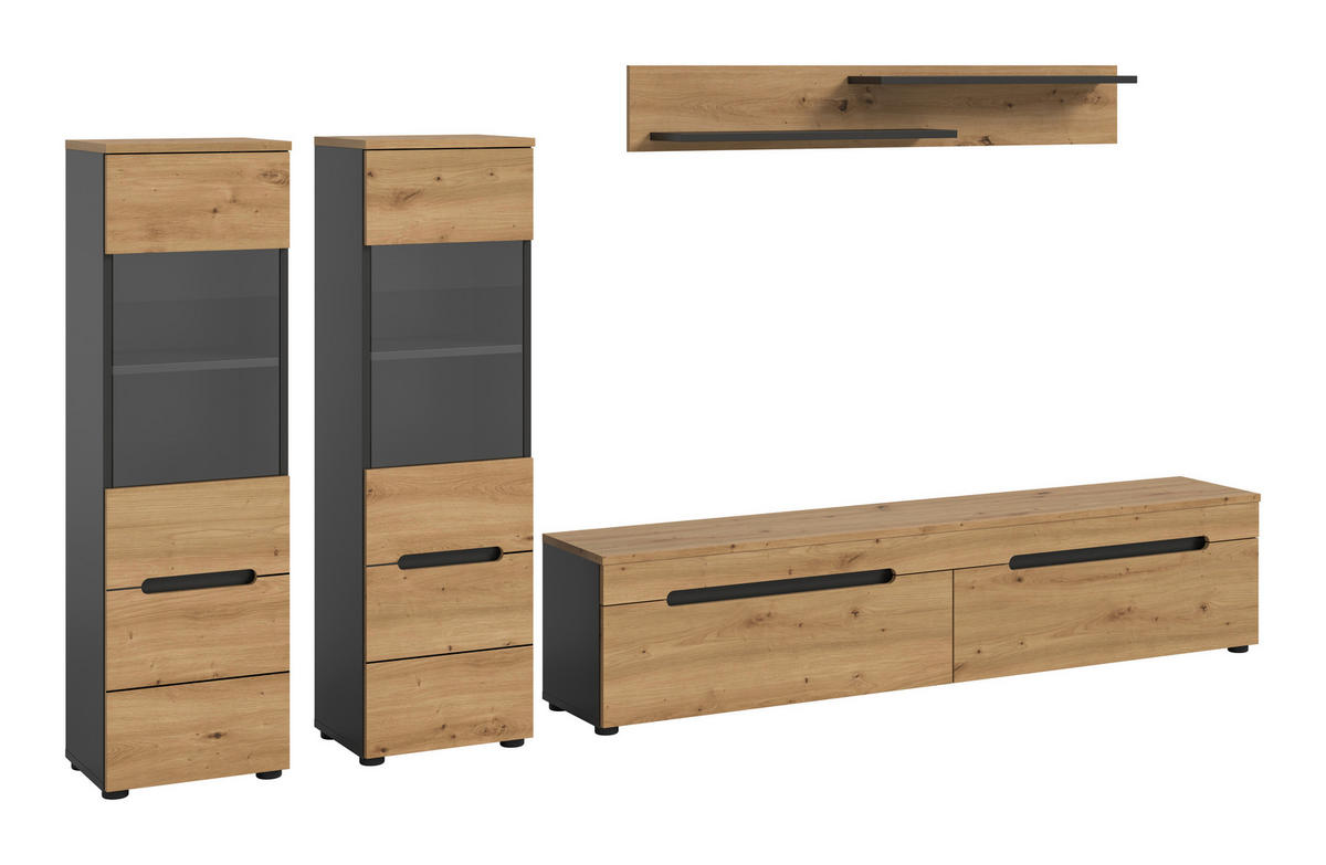 WOHNWAND 3-teilig  in Eiche Artisan  272/141/33 cm  - Schwarz/Eiche Artisan, Design, Holzwerkstoff/Kunststoff (272/141/33cm) - Livetastic
