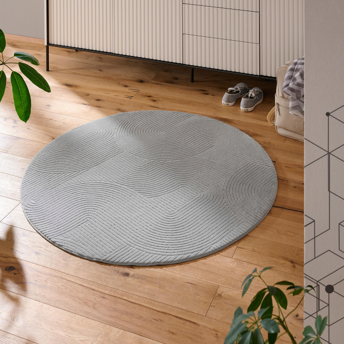 COVOR CU ȚESĂTURĂ PLATĂ Laura  - gri, Design, textil (120cm) - Novel