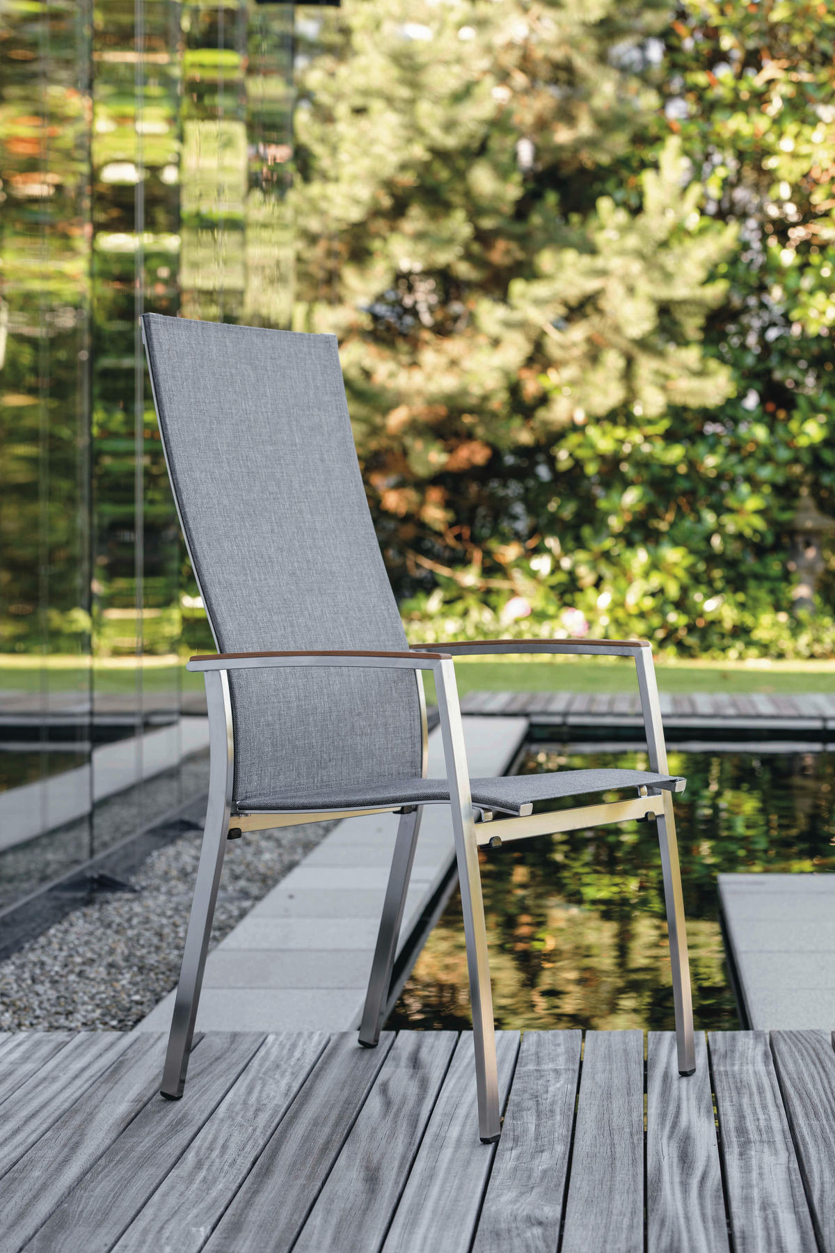 STAPELSESSEL in Holz, Metall, Textil Edelstahlfarben, Hellgrau, Teakfarben  - Edelstahlfarben/Hellgrau, Basics, Holz/Textil (56/110/67cm) - Stern