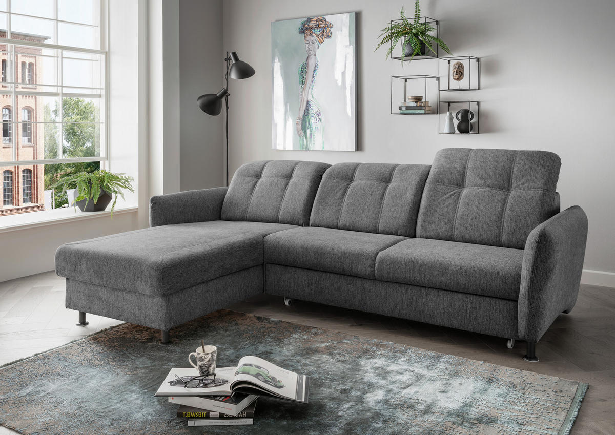 ECKSOFA in Chenille Anthrazit  - Anthrazit/Schwarz, Modern, Textil/Metall (184/267cm) - Livetastic
