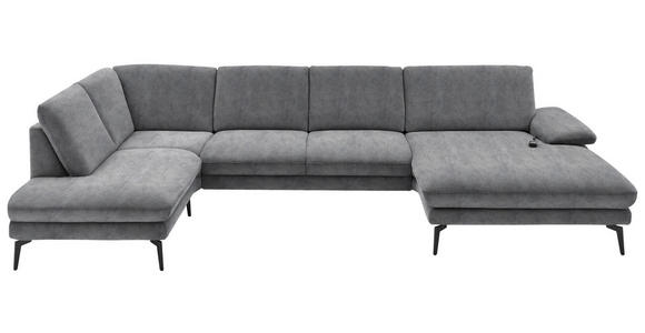 WOHNLANDSCHAFT  in Velours Silberfarben  - Silberfarben/Schwarz, Design, Textil/Metall (208/344/180cm) - Dieter Knoll