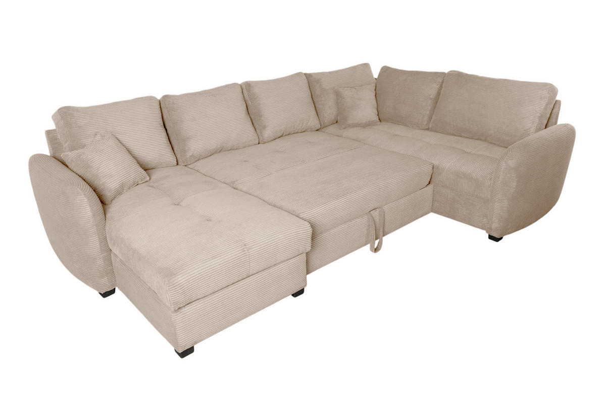 WOHNLANDSCHAFT SORINA Hellbraun Cord  - Hellbraun/Schwarz, Design, Kunststoff/Textil (157/305/202cm) - MID.YOU