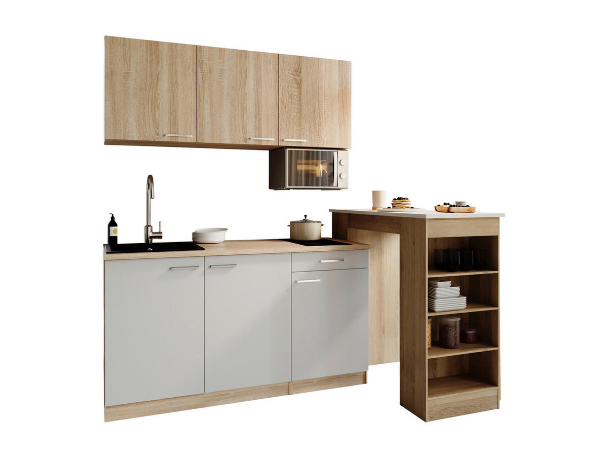 MINI KUHINJA  bijela  - bijela/boje hrasta, Design, drvni materijal/plastika (150cm) - Respekta