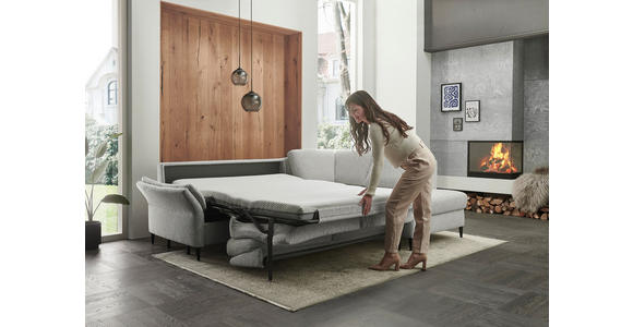 ECKSOFA  in Webstoff Ecru  - Ecru/Schwarz, KONVENTIONELL, Textil/Metall (277/201cm) - Dieter Knoll