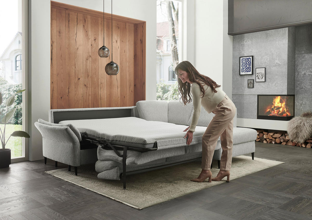 ECKSOFA Webstoff Ecru  - Ecru/Schwarz, Konventionell, Textil/Metall (277/201cm) - Dieter Knoll