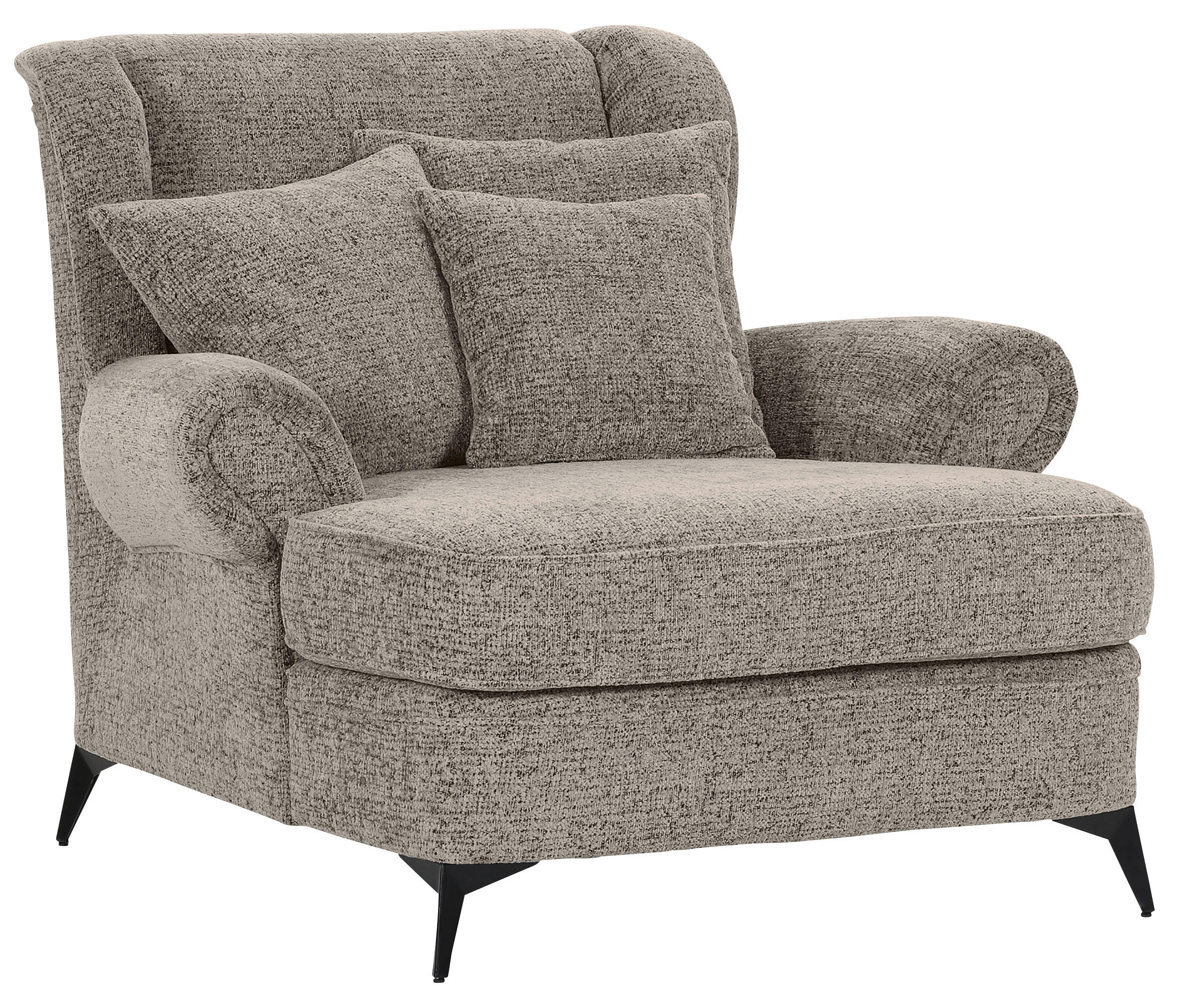 XXL-SESSEL in Chenille Graubraun - Graubraun/Schwarz, Romantik / Landhaus, Textil/Metall (125/102/137cm) - Landscape