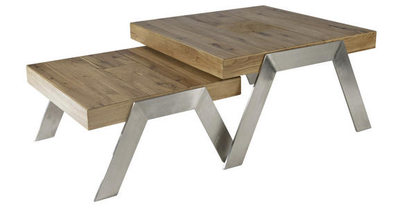 COUCHTISCH in Holz, Metall 80/82,5/45 cm  - Edelstahlfarben/Eichefarben, Basics, Holz/Metall (80/82,5/45cm) - Venda