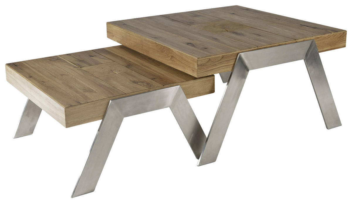 COUCHTISCH Altholz vollmassiv 80/82,5/45 cm rechteckig Eichefarben, Edelstahlfarben  - Edelstahlfarben/Eichefarben, Basics, Holz/Metall (80/82,5/45cm)