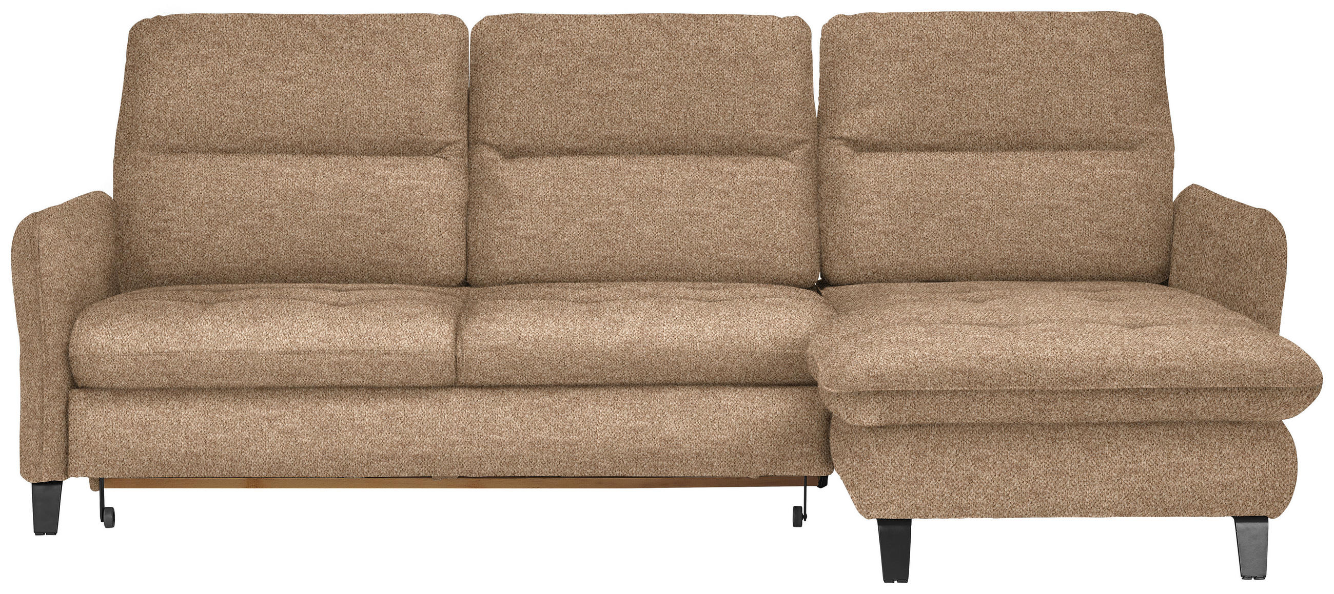 ECKSOFA in Plüsch Hellbraun  - Hellbraun/Schwarz, KONVENTIONELL, Textil/Metall (254/190cm) - Stylife