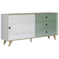 SIDEBOARD Grün, Eichefarben, Weiß Hochglanz  180/86/40 cm  - Eichefarben/Weiß Hochglanz, MODERN, Holzwerkstoff/Kunststoff (180/86/40cm) - Boxxx