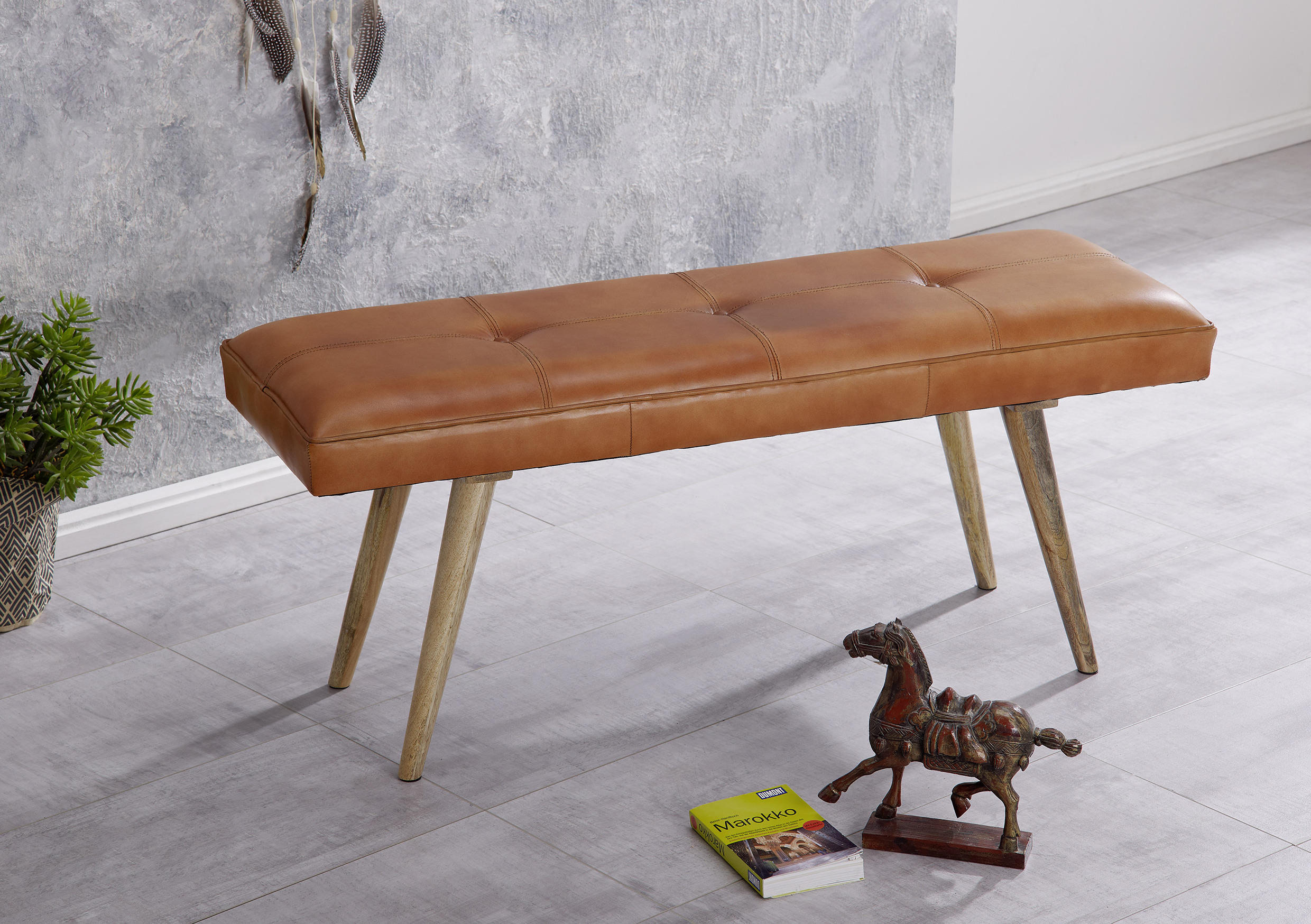 TABURE-KLUPA koža smeđa - smeđa, Natur, koža/drvo (117/51/38cm) - MID.YOU